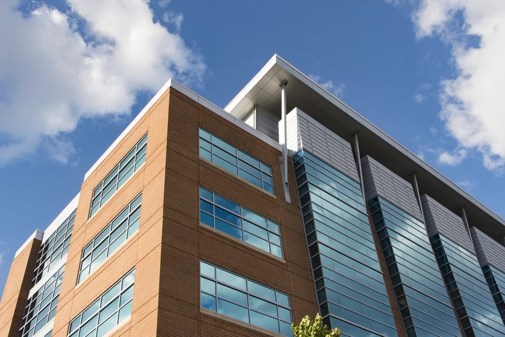 Modern brick and glass commercial office building